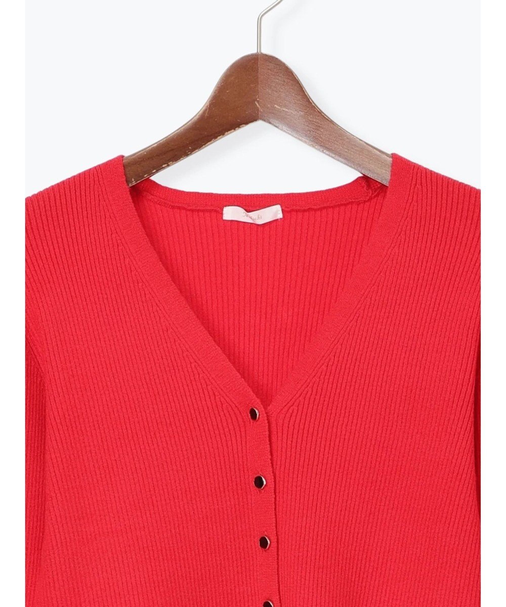 Te chichi ウェーブメタル釦Vネックリブカーディガン 