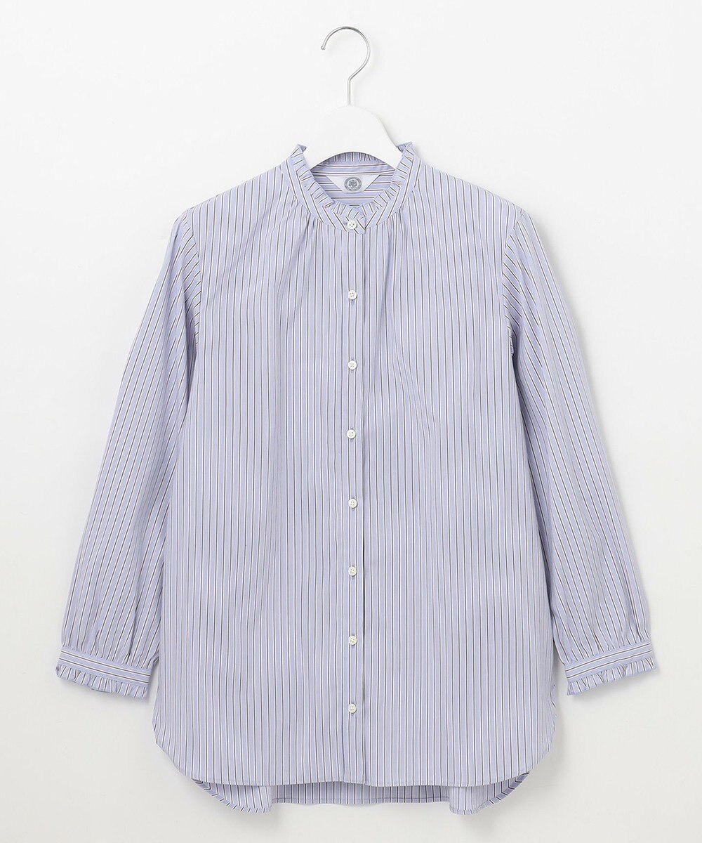 J.PRESS LADIES L 【洗える】BEZ ストライプ フリルネック ブラウス 