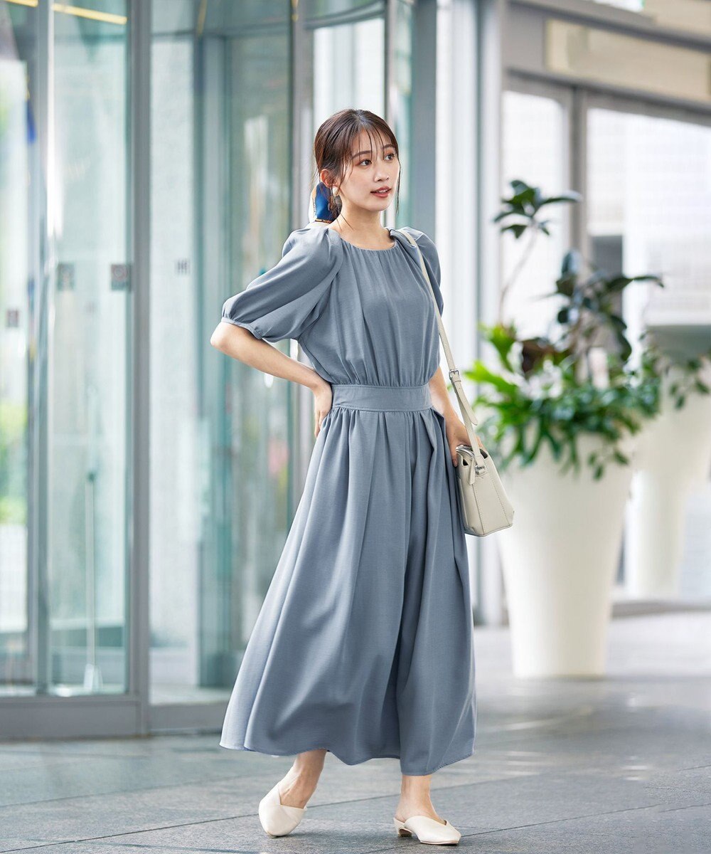 Tiaclasse 【洗える】麻調ギャザーワンピース 