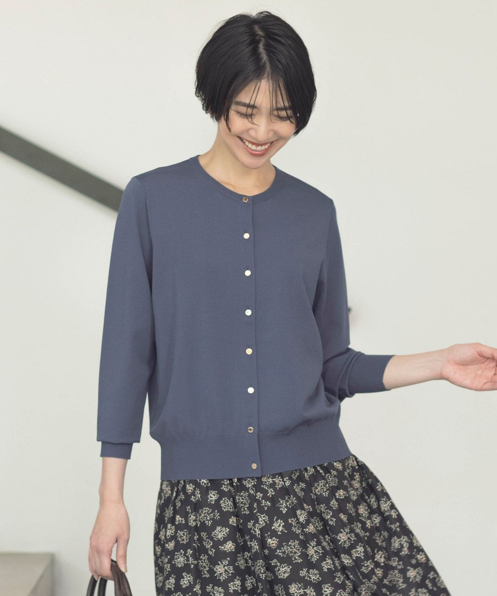 J.PRESS LADIES S 【洗える】レーヨンエリートストレッチ クルーネック カーディガン ブルーグレー系