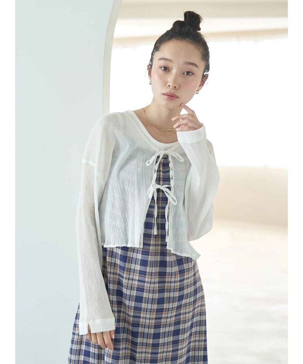 earth music&ecology ＳＥＴ２点クレープリボンブラウス＋インナー 