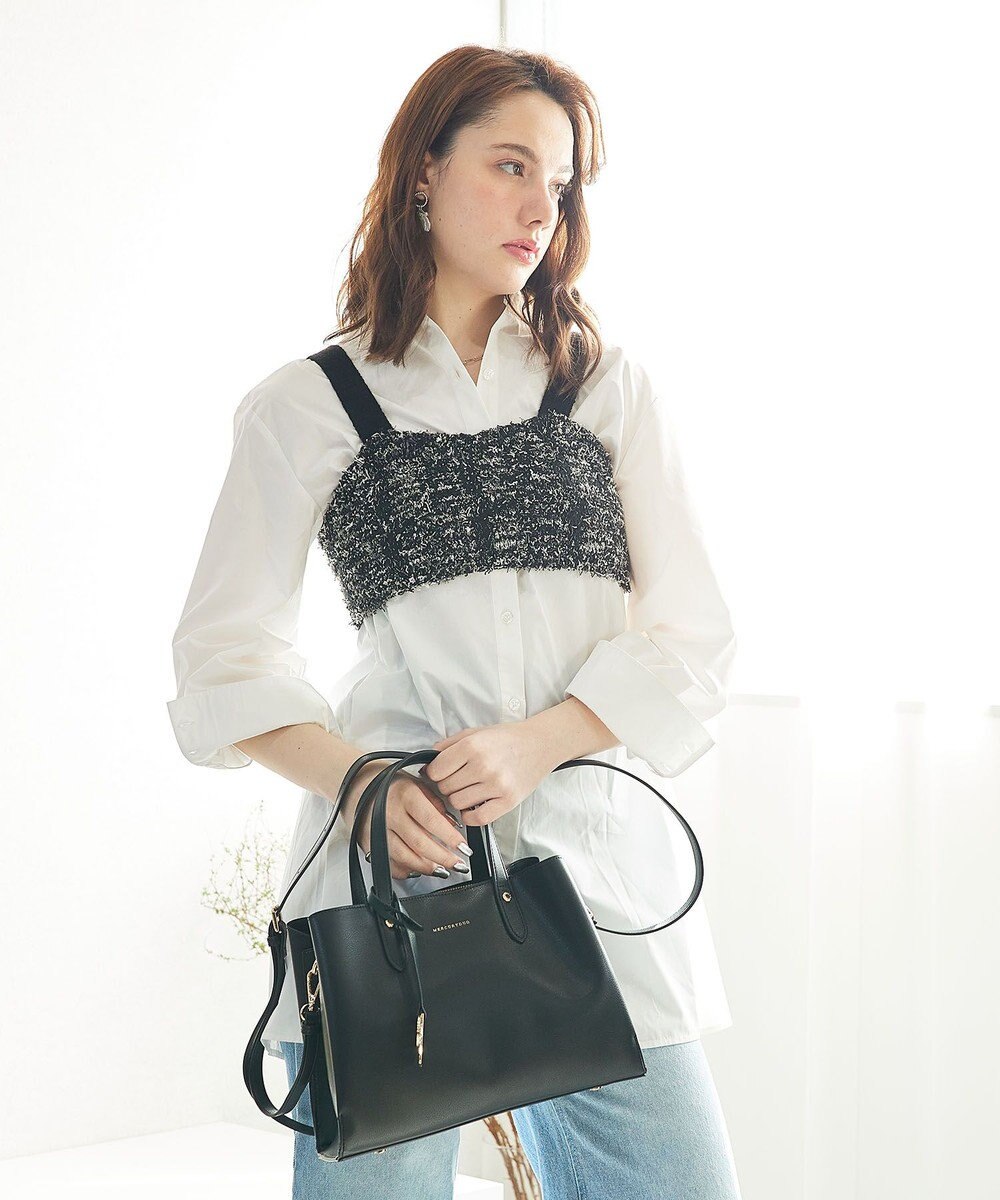 style code 【MERCURYDUO/マーキュリーデュオ】両アオリポケットサイド配色大開き開口 超軽量ハンドバッグ キーチャーム付 