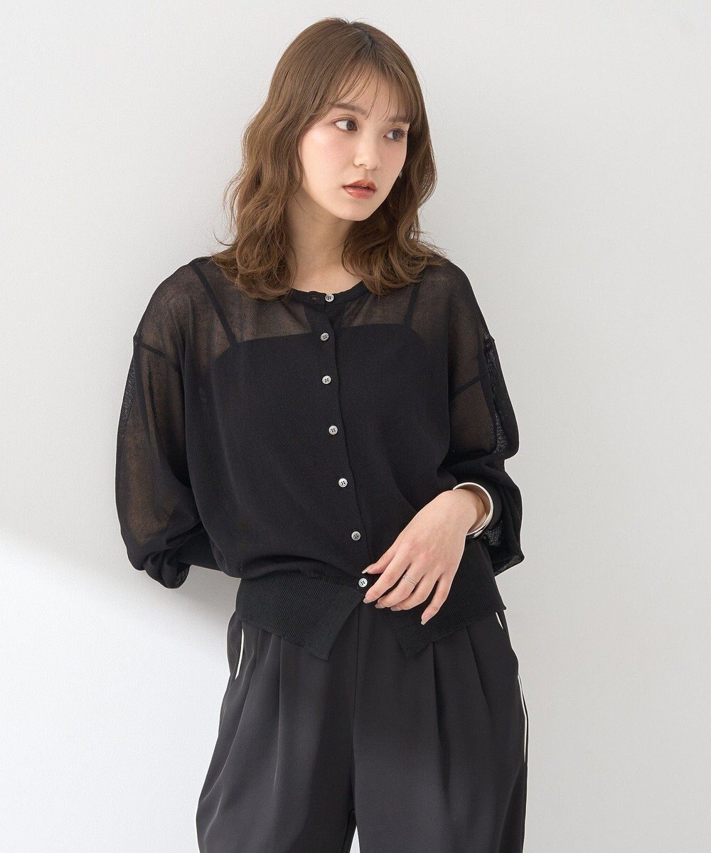 earth music&ecology 接触冷感シアークルーニットカーディガン 