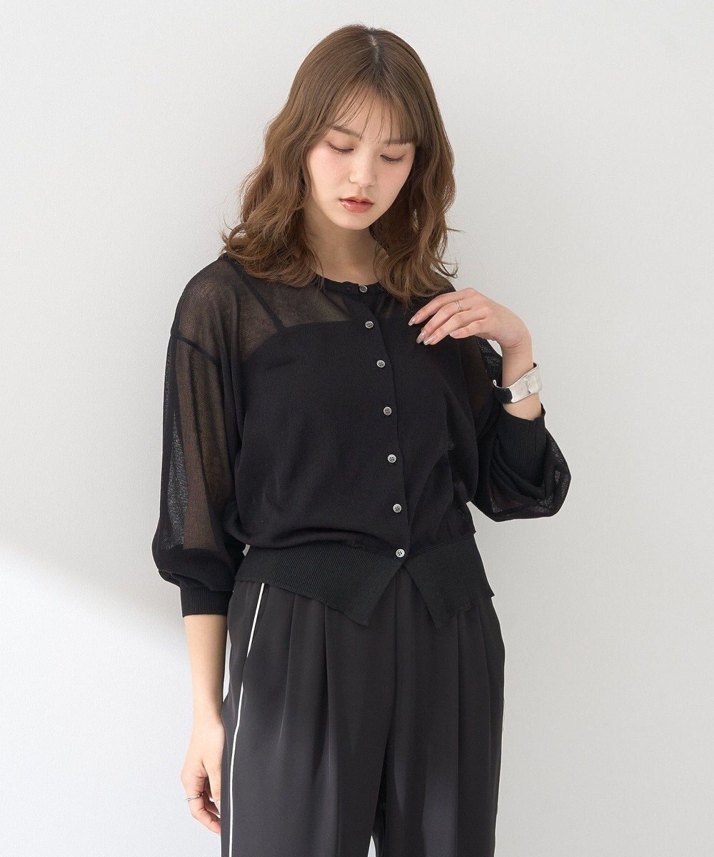 earth music&ecology 接触冷感シアークルーニットカーディガン 