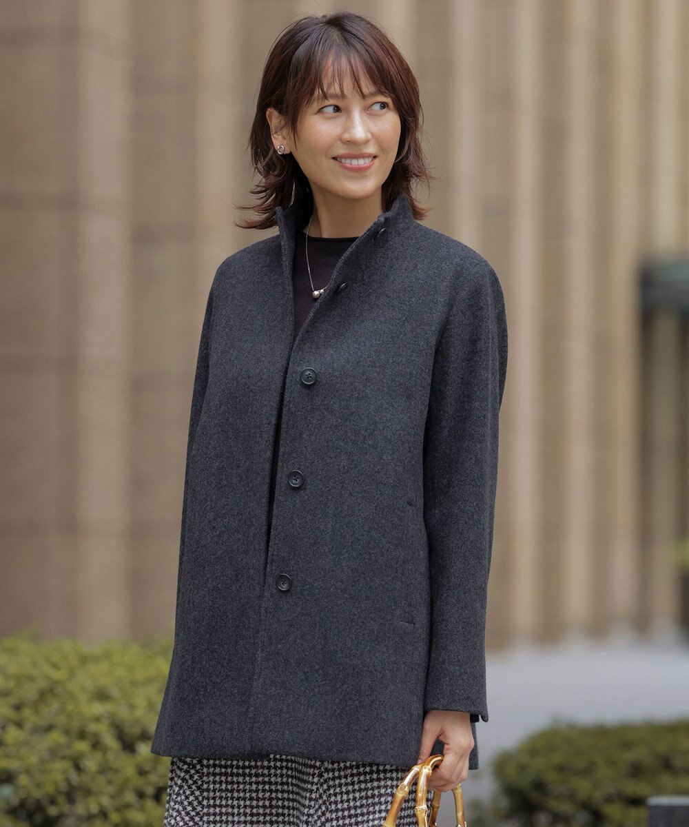 J.PRESS LADIES ショートビーバー ミディ丈 スタンドカラー コート 