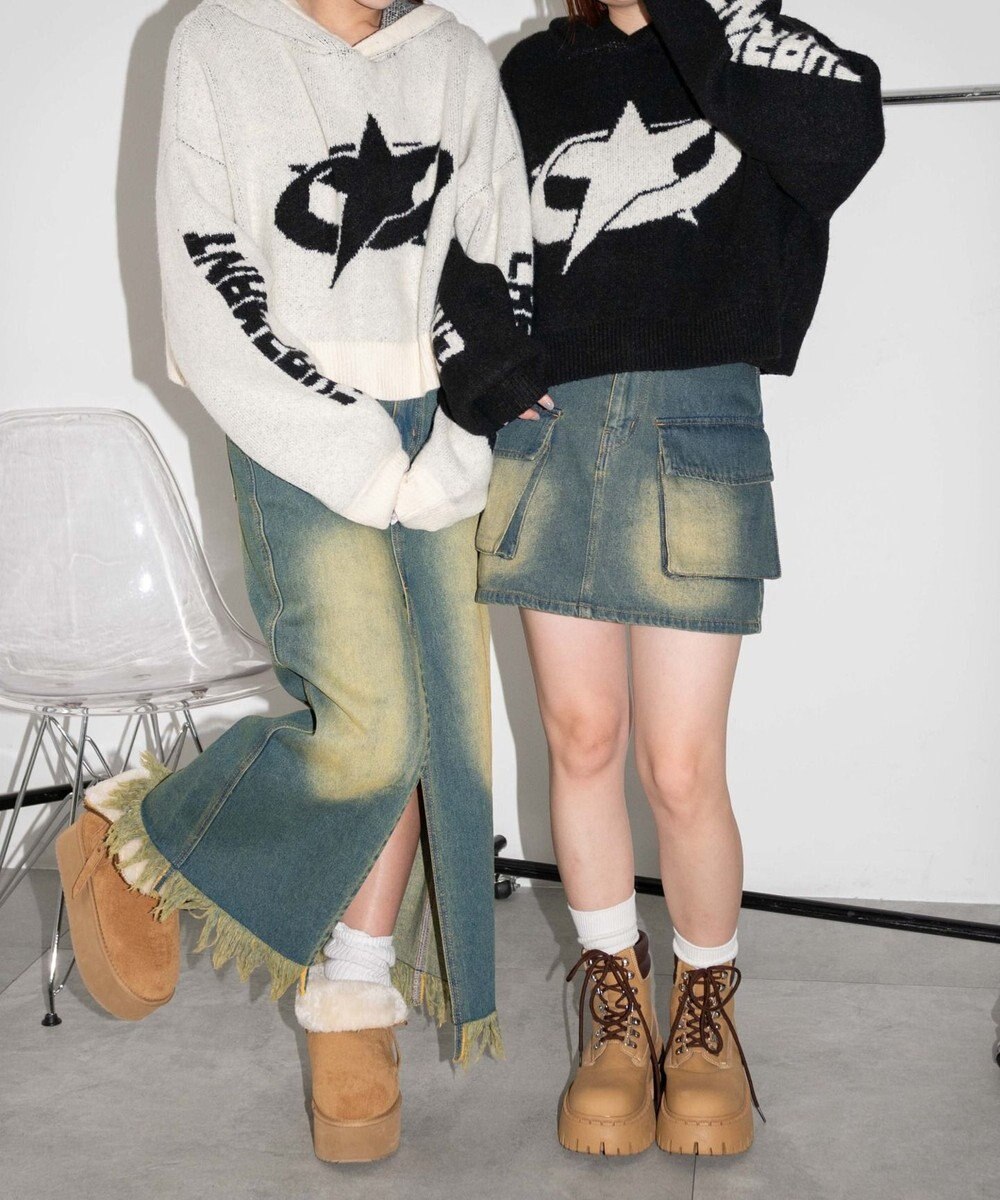 WEGO スタージャガードニットプルパーカー 