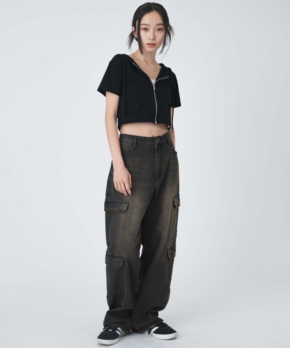 WEGO ヴィンテージウォッシュデニムカーブカーゴパンツ 