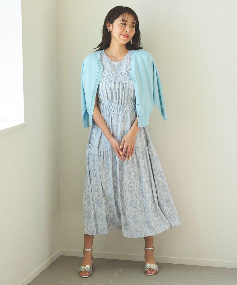 Feroux 【洗える】フラワープリントドロスト ワンピース 