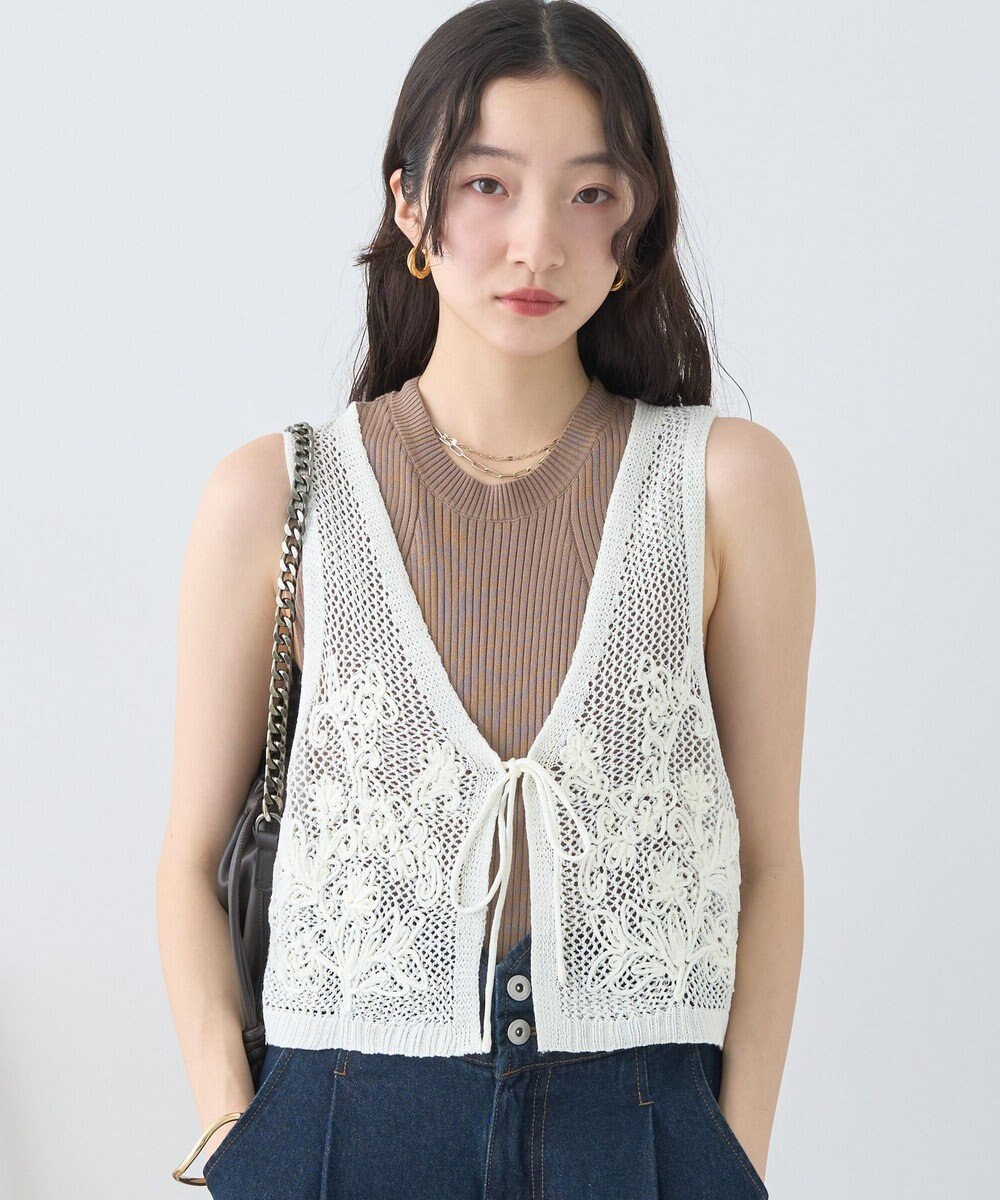 earth music&ecology フラワー刺繍メッシュベスト 