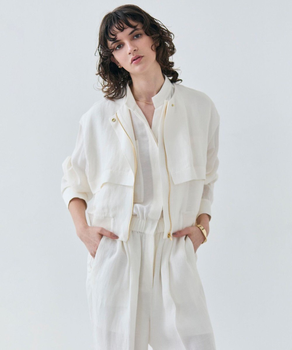 BEIGE， 【洗える】BERNARD / リネンノーカラーラップブルゾン 