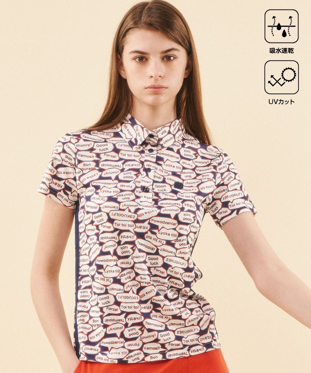 23区GOLF 【WOMEN】【吸水速乾/UVカット】YELL総柄プリントポロシャツ 