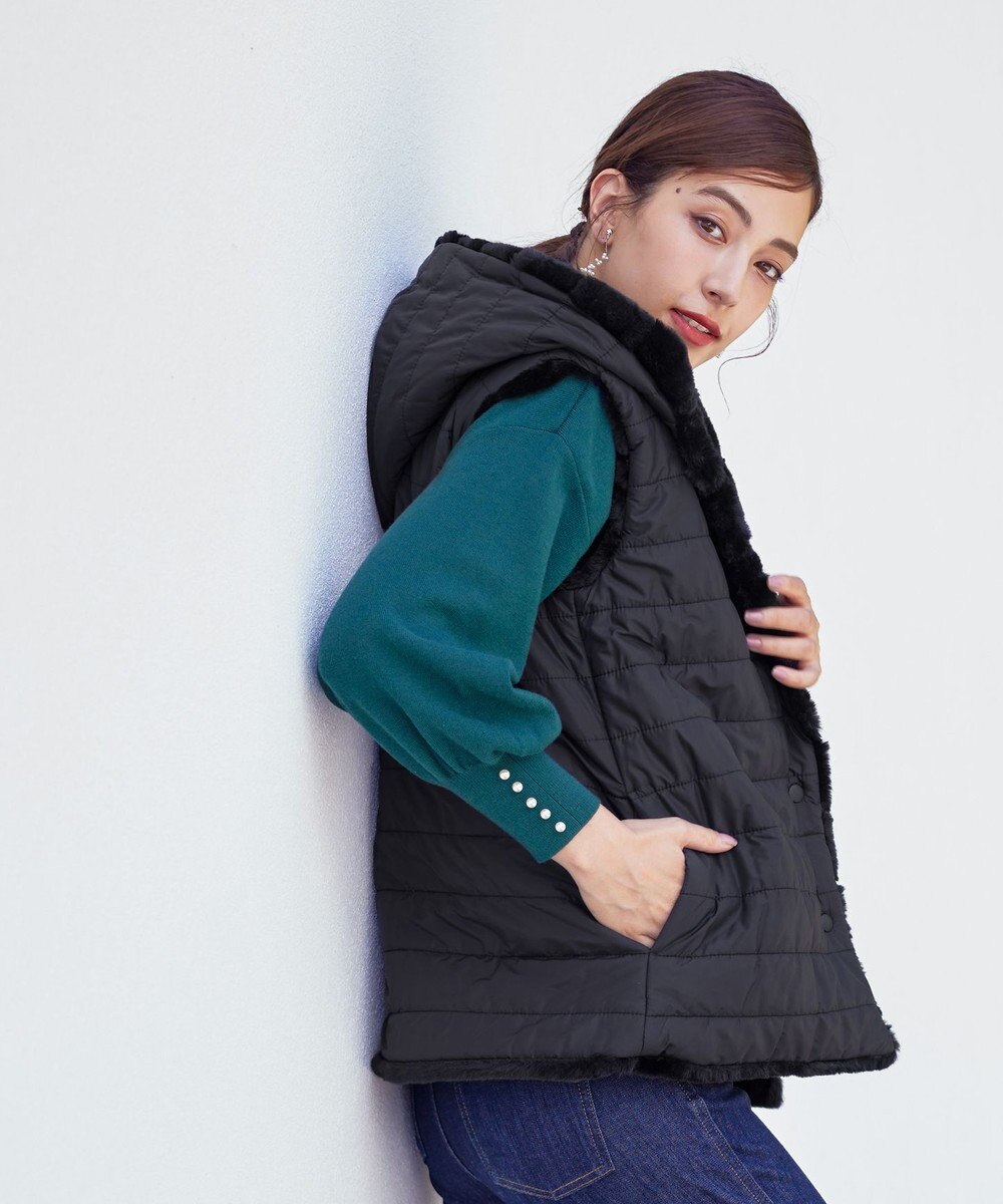 Tiaclasse 【2WAY】着回し自由のリバーシブルキルトフェイクファーベスト 