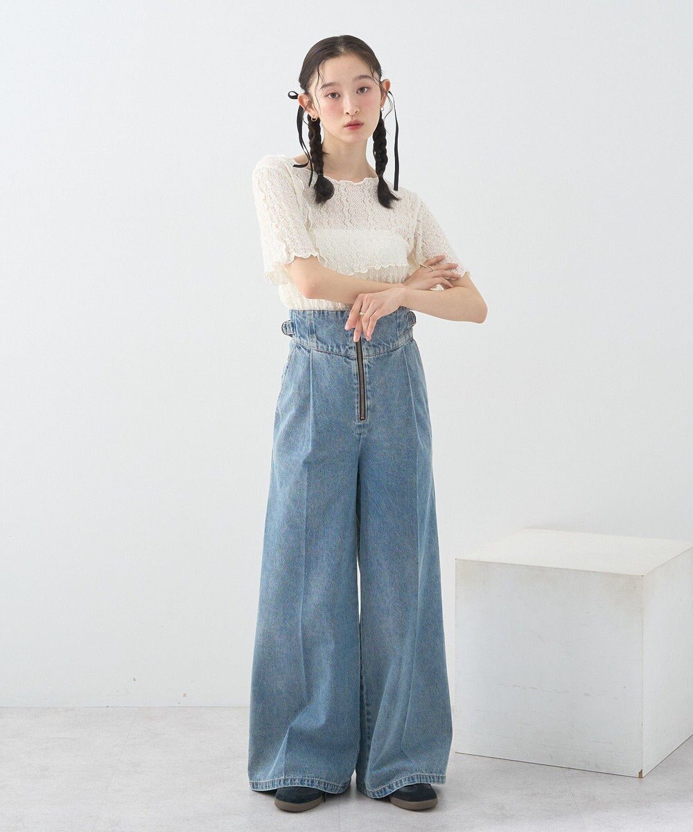 earth music&ecology サイドベルトデニムパンツ 