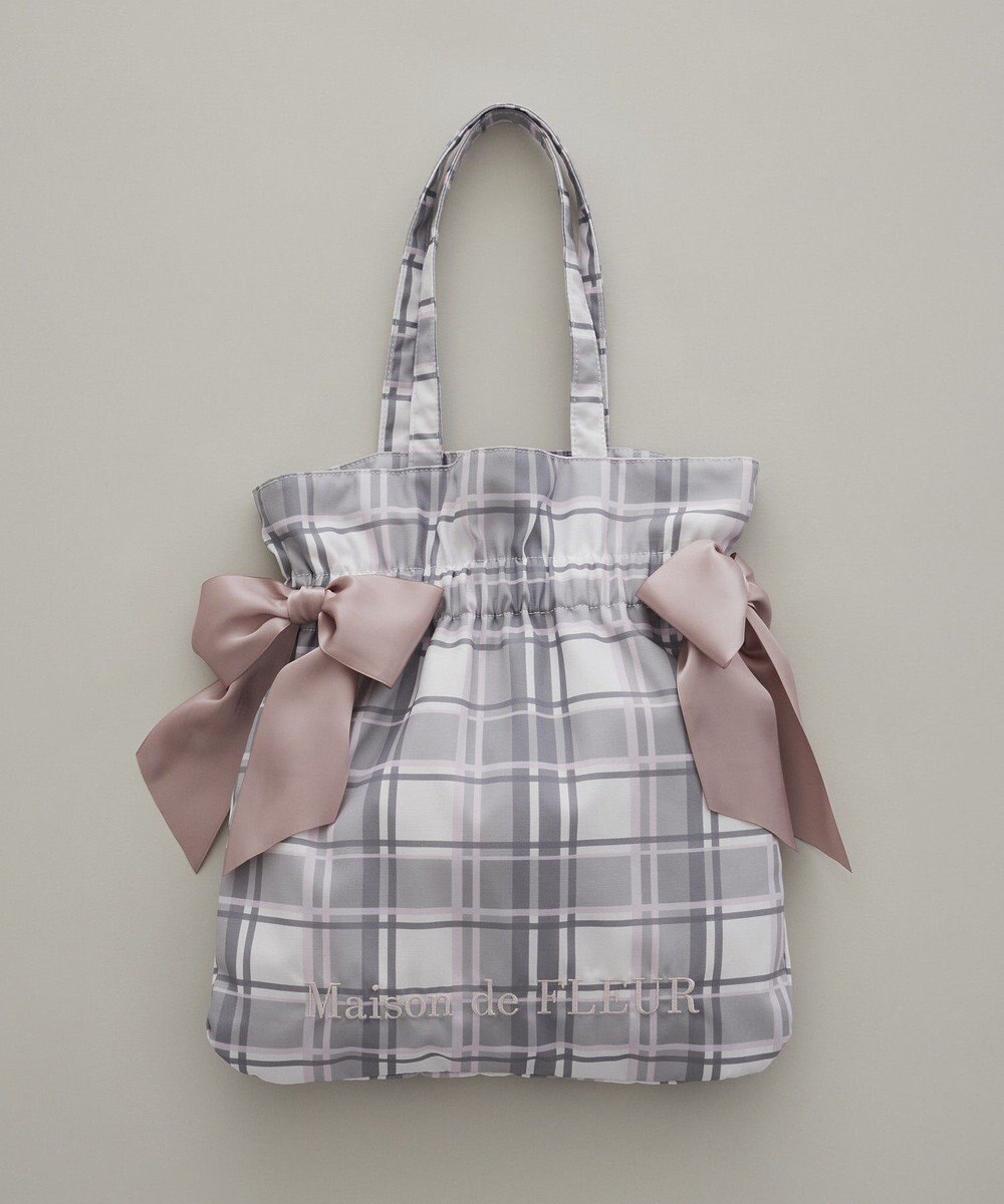 Maison de FLEUR チェックダブルリボントートバッグ 
