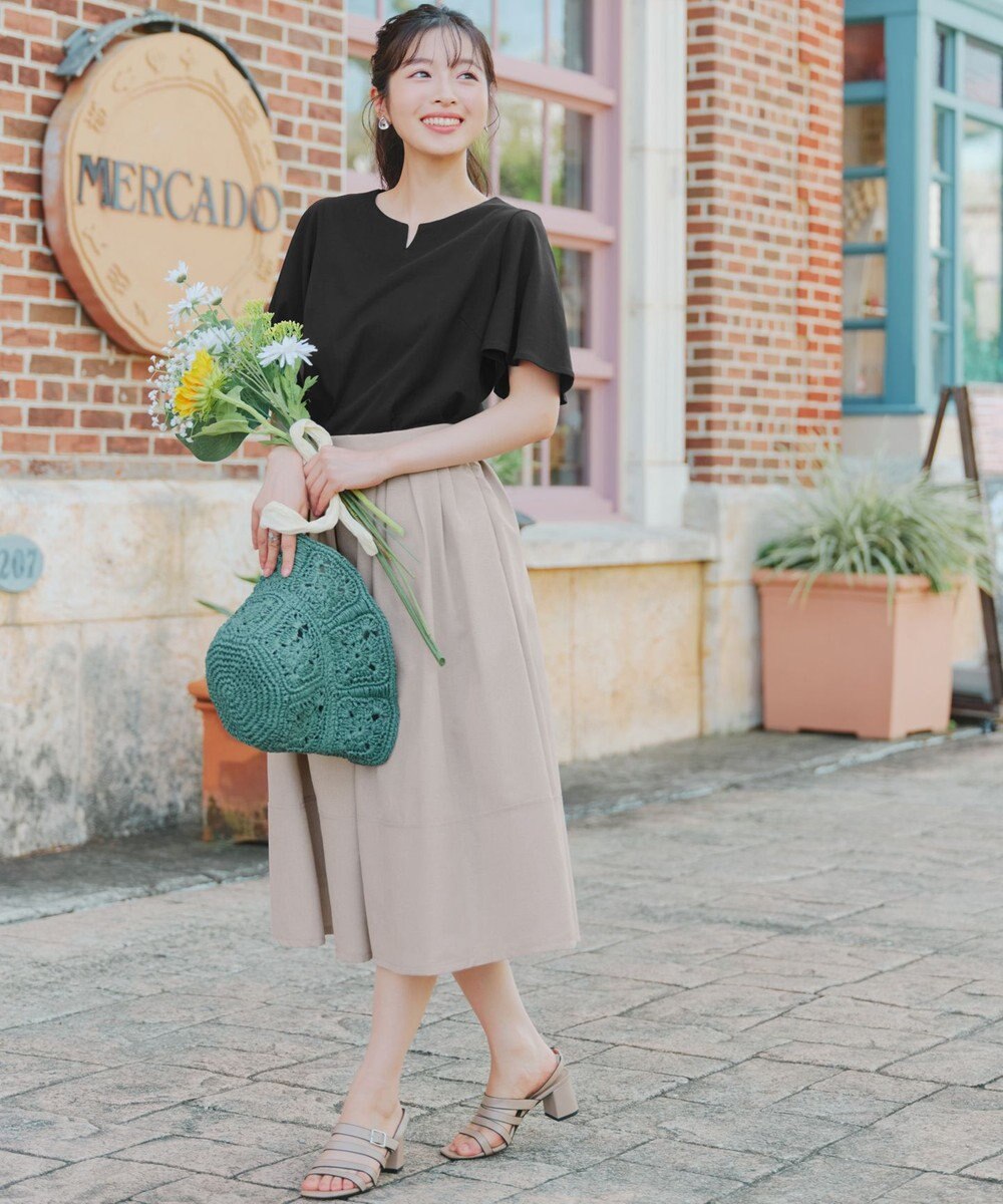 Tiaclasse 【新色追加・選べる丈】麻調タックフレアスカート 