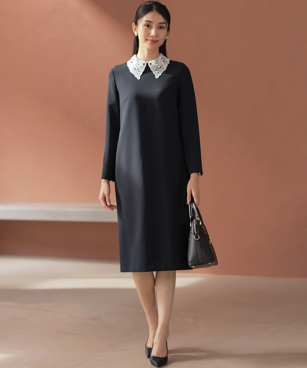 組曲 L 【KUMIKYOKU NAVY】コンフォータブルドレープ レース襟ワンピース 