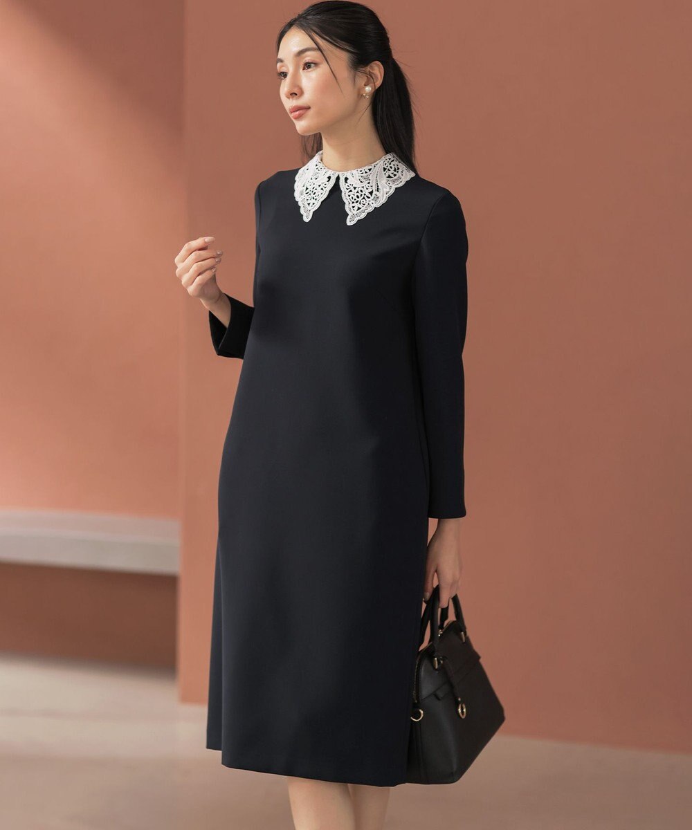 組曲 L 【KUMIKYOKU NAVY】コンフォータブルドレープ レース襟ワンピース 