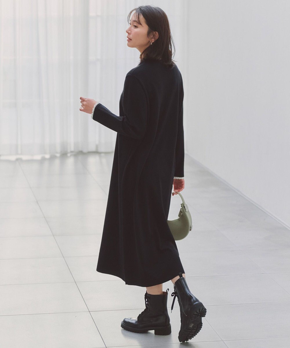 UNFILO L フリルトリミング ニットワンピース 