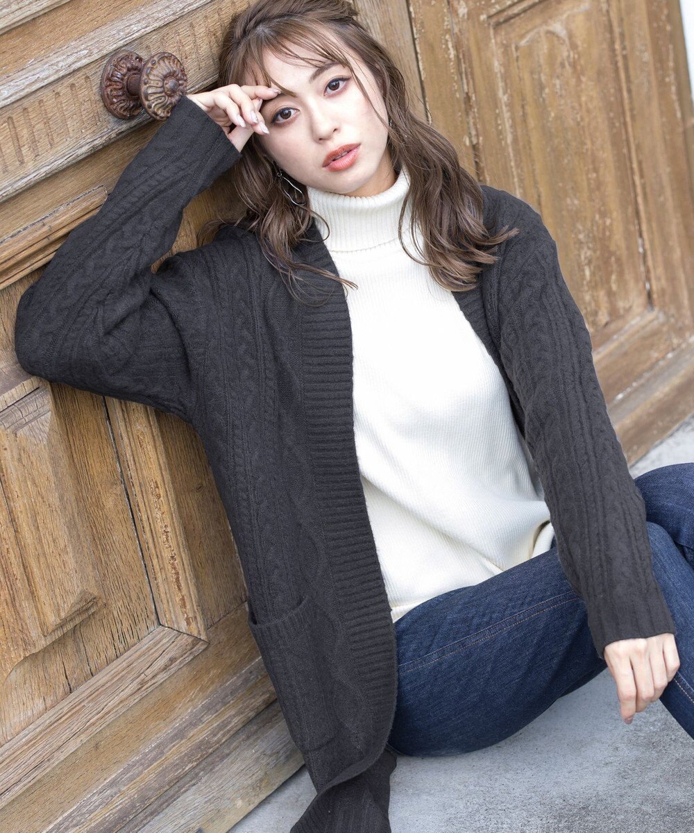 Tiaclasse L 【洗える】大人華やかなアラン柄ニットカーディガン 