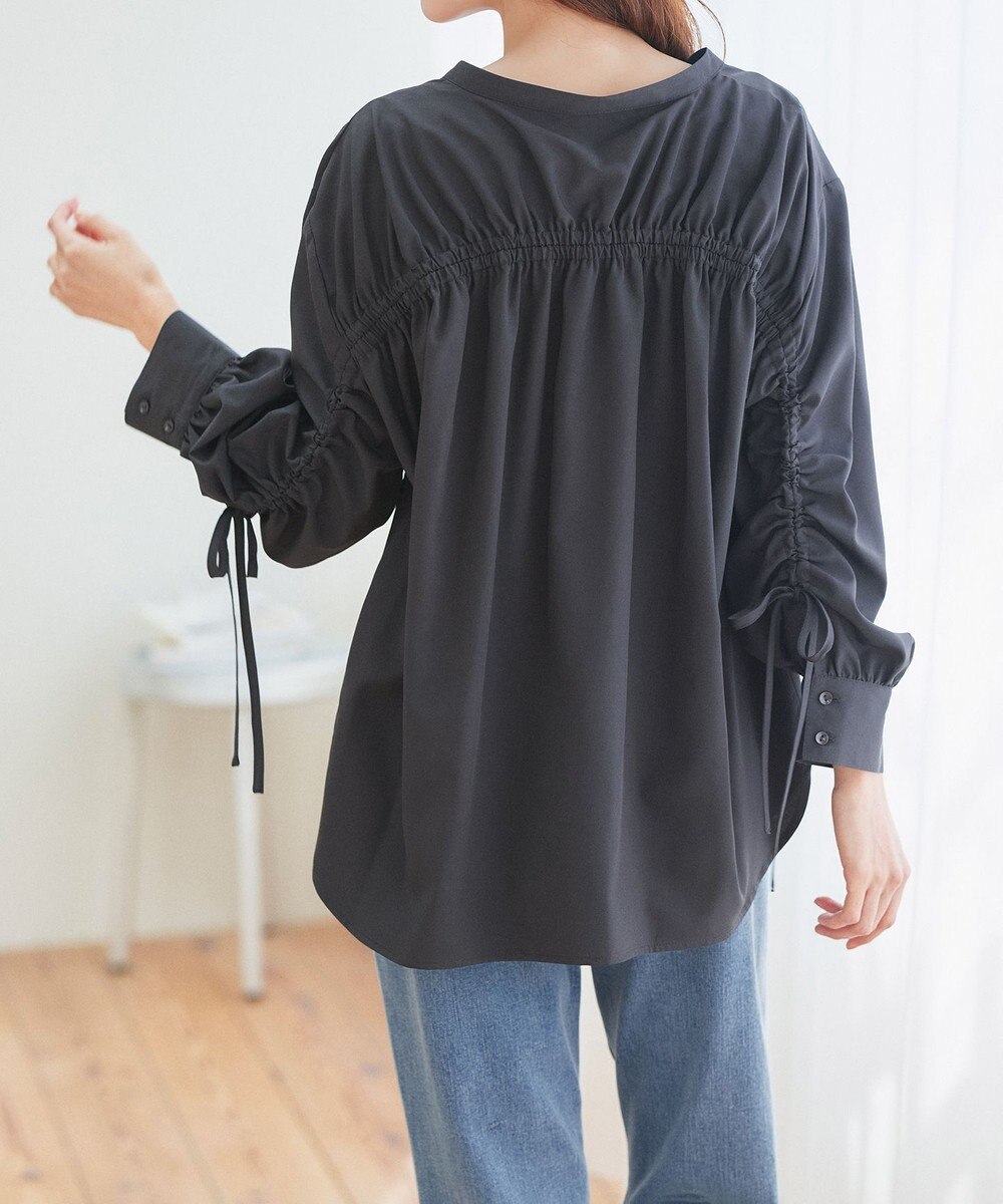 Tiaclasse 【洗える】ドロストギャザー袖シャツチュニック 