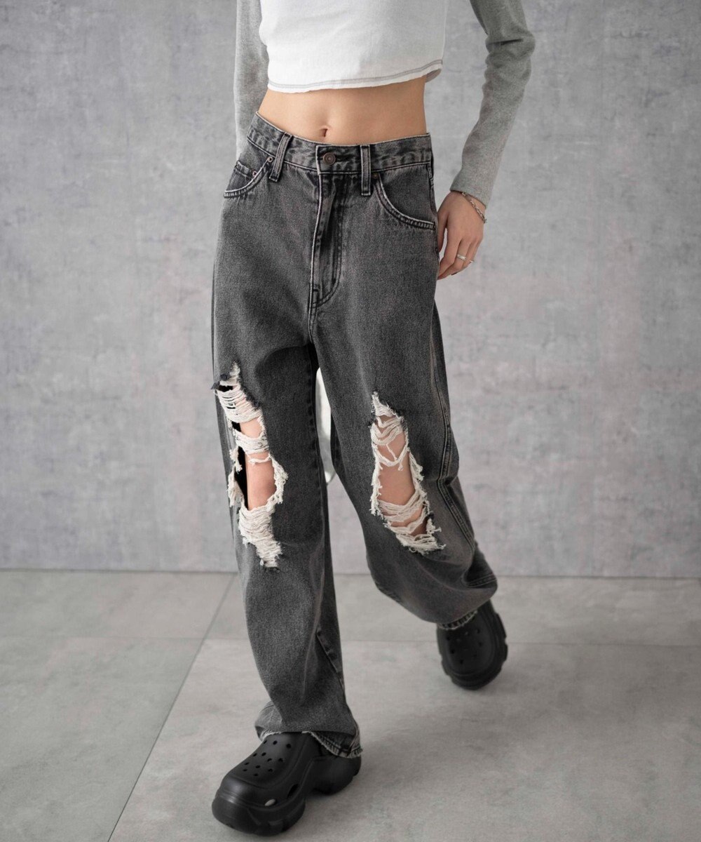 WEGO ヴィンテージウォッシュダメージデニムパンツ 