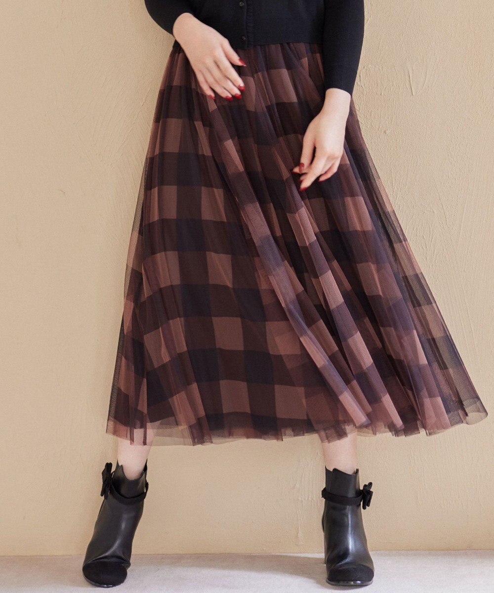 TOCCA 【WEB限定】【TOCCA LAVENDER】CHECK TULLE SKIRT スカート ブラウン系