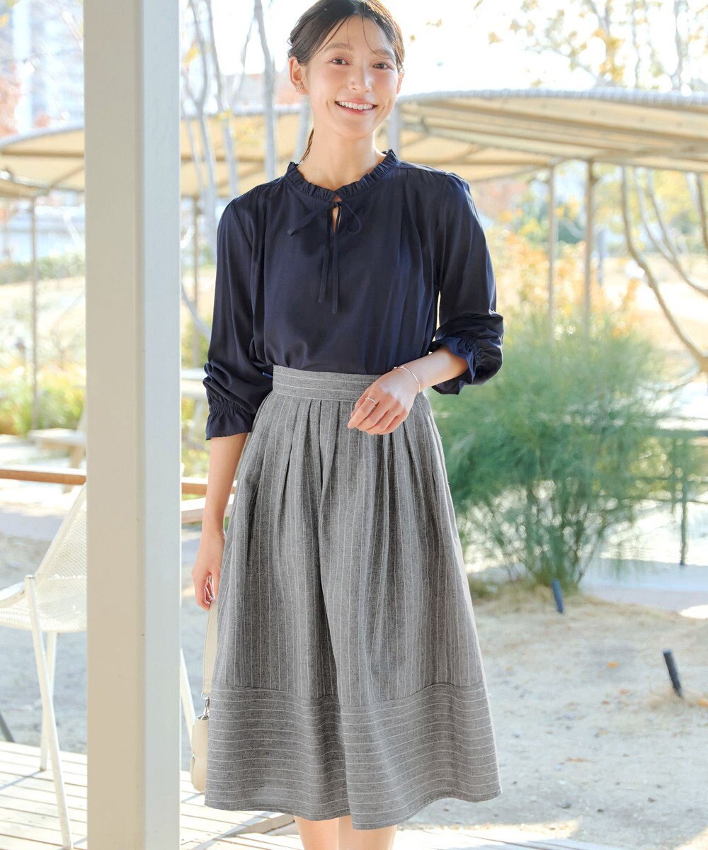 Tiaclasse 【新色追加・選べる丈】麻調タックフレアスカート 