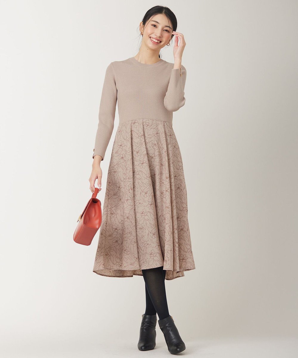 ANY SIS L 【洗える】フラワープリントドッキング ワンピース 