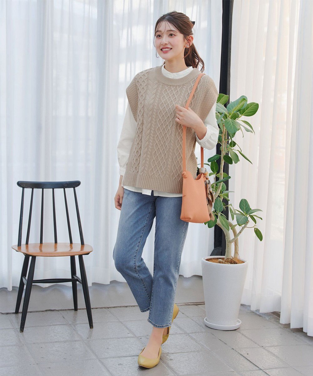 Tiaclasse 【2点セット】ニットベスト＋起毛シャツ 