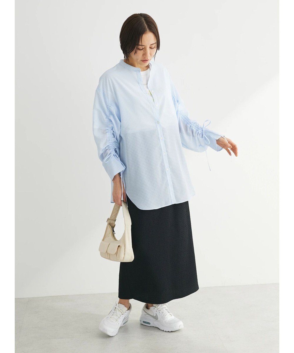 Green Parks シアーチェック袖ドロストシャツチュニック 