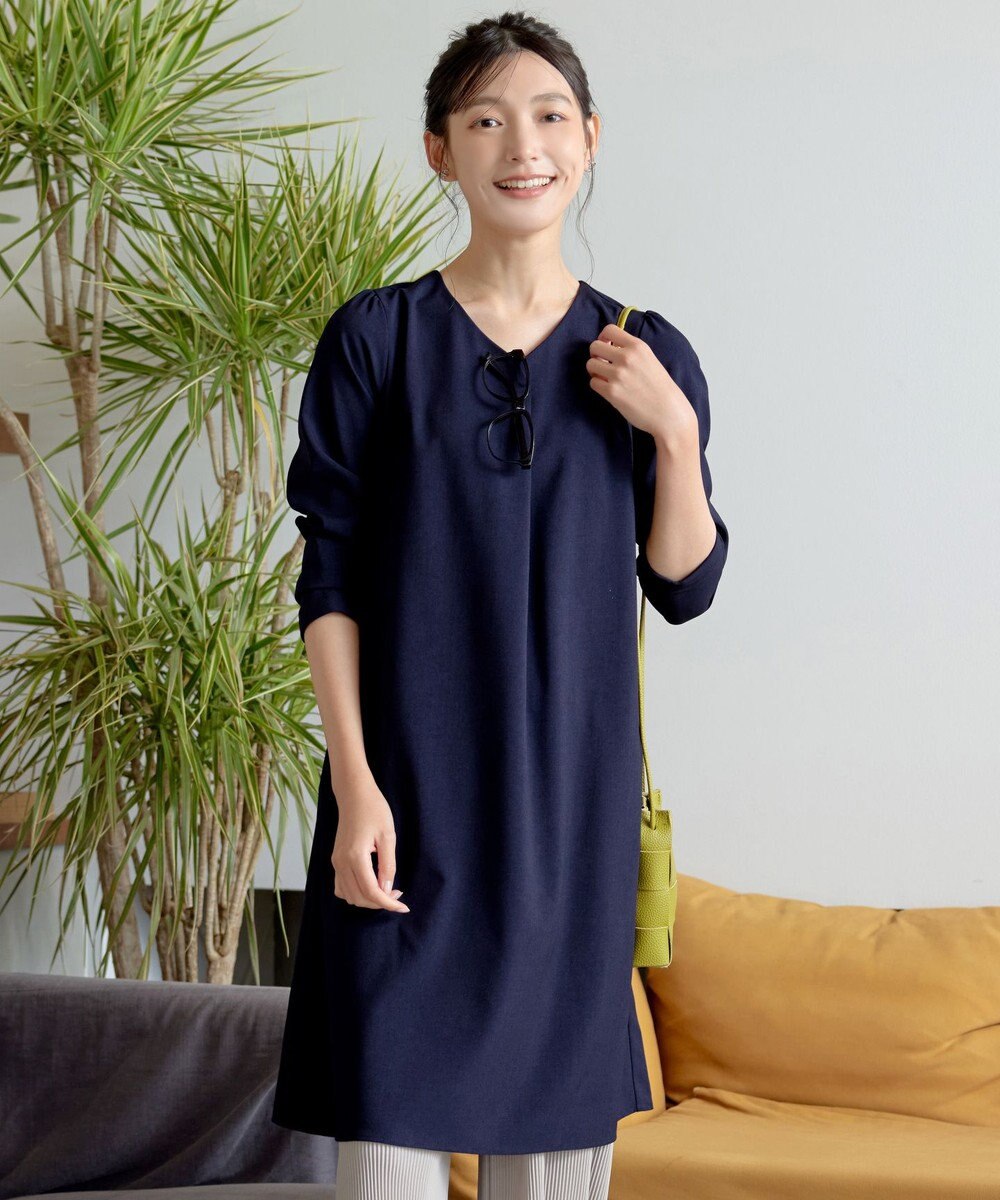 Tiaclasse 【洗える】バックギャザーハートネックAラインワンピース 