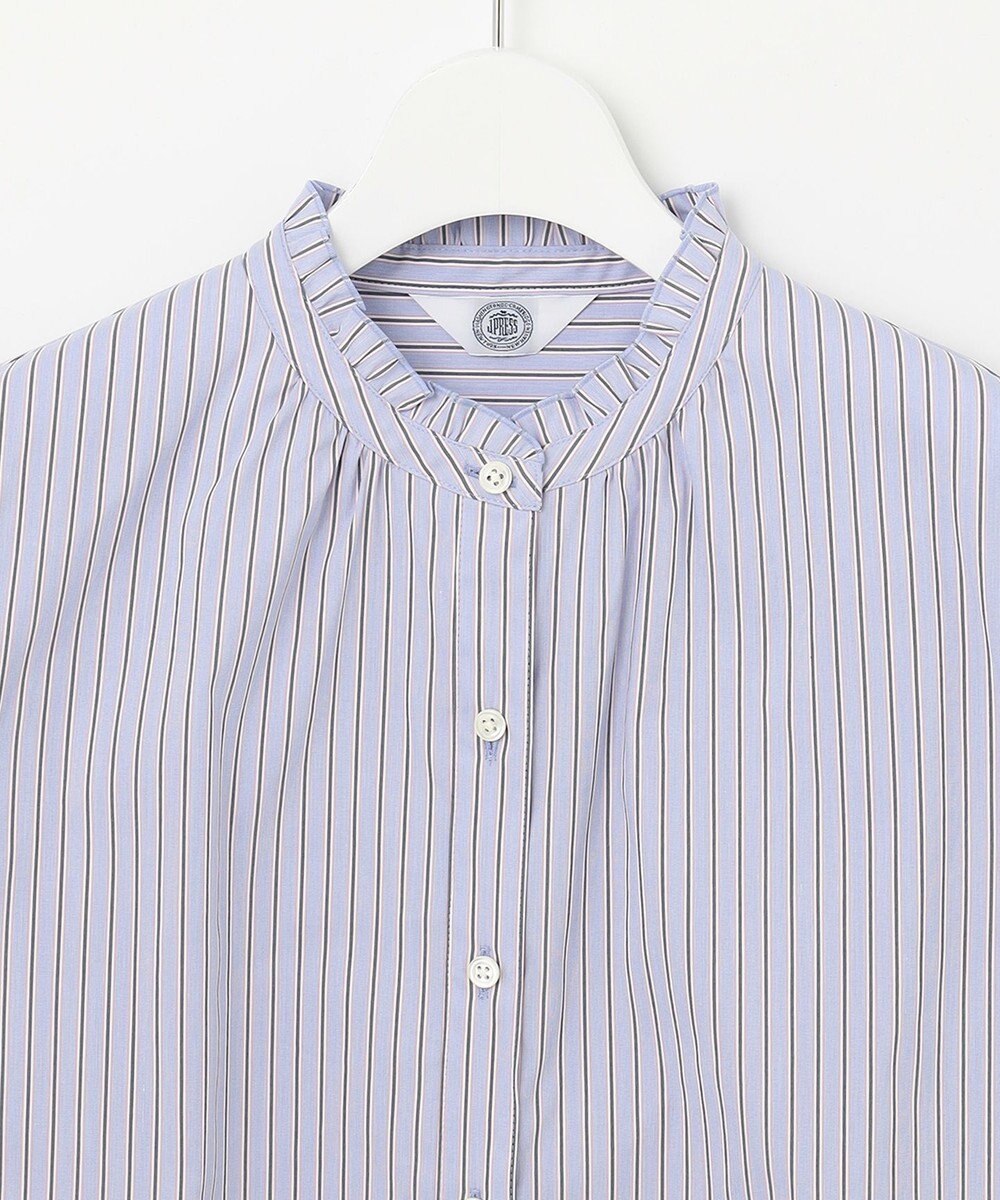 J.PRESS LADIES L 【洗える】BEZ ストライプ フリルネック ブラウス 