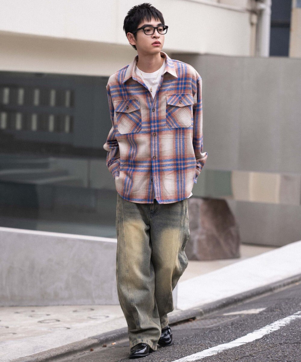 WEGO 【2025年秋冬新作/ユニセックス着用ITEM/SMLサイズ展開】ヘビーネルチェックシャツ（LS） 