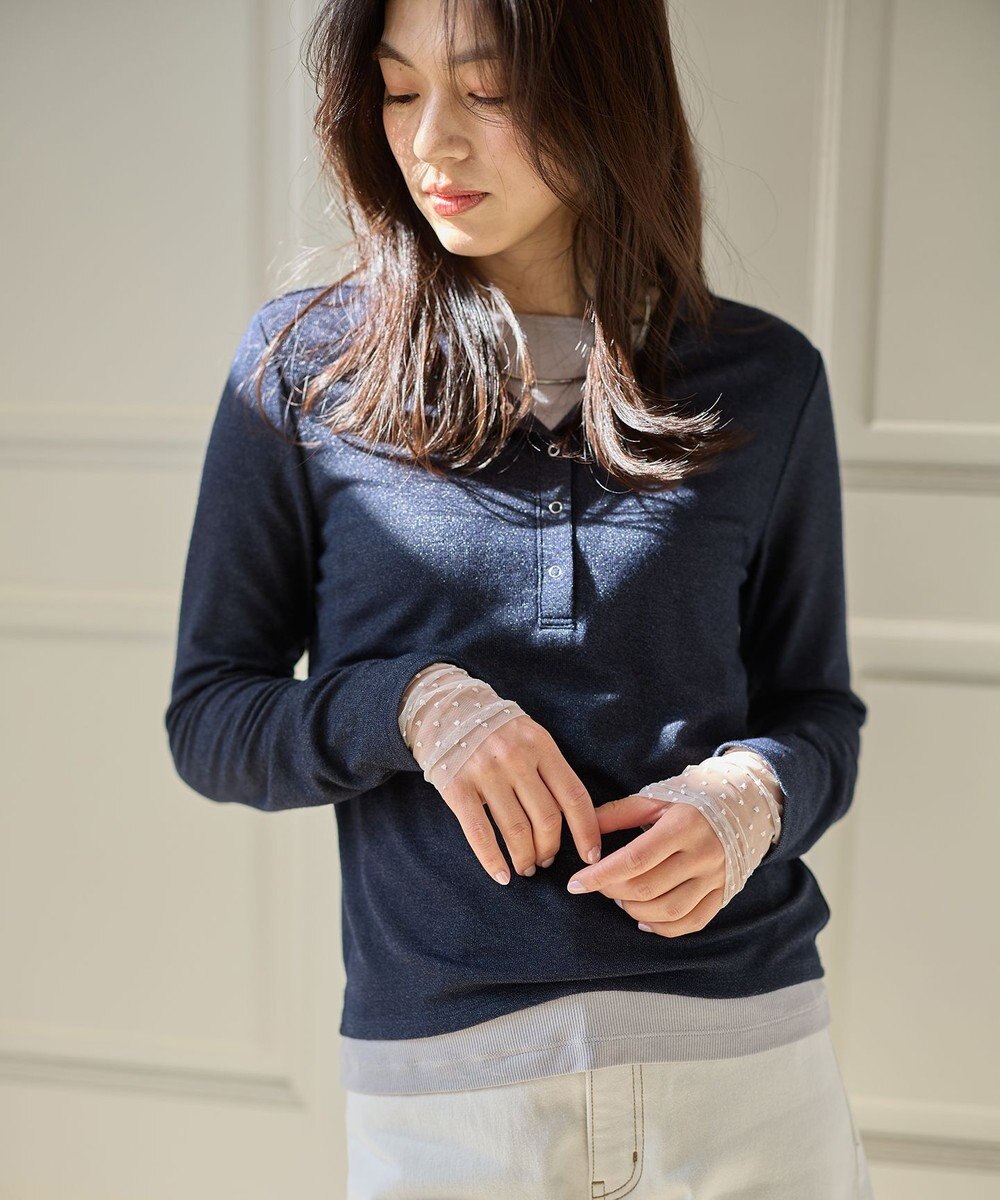 ANY 袖ドットチュールコンビインナー 