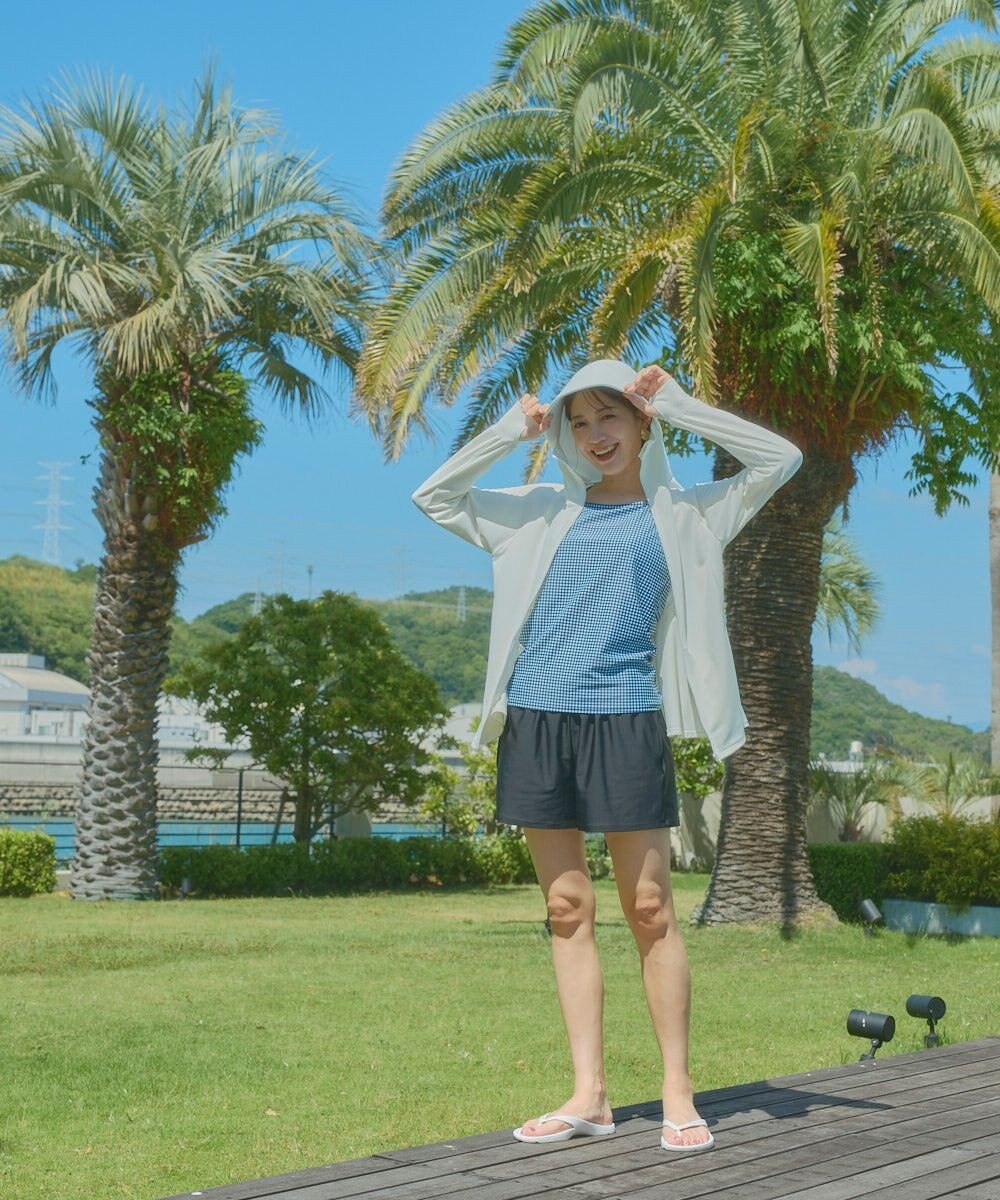 OP／FILA 【Ocean Pacific】フェイスガード付き バックフリル ラッシュガードパーカー 