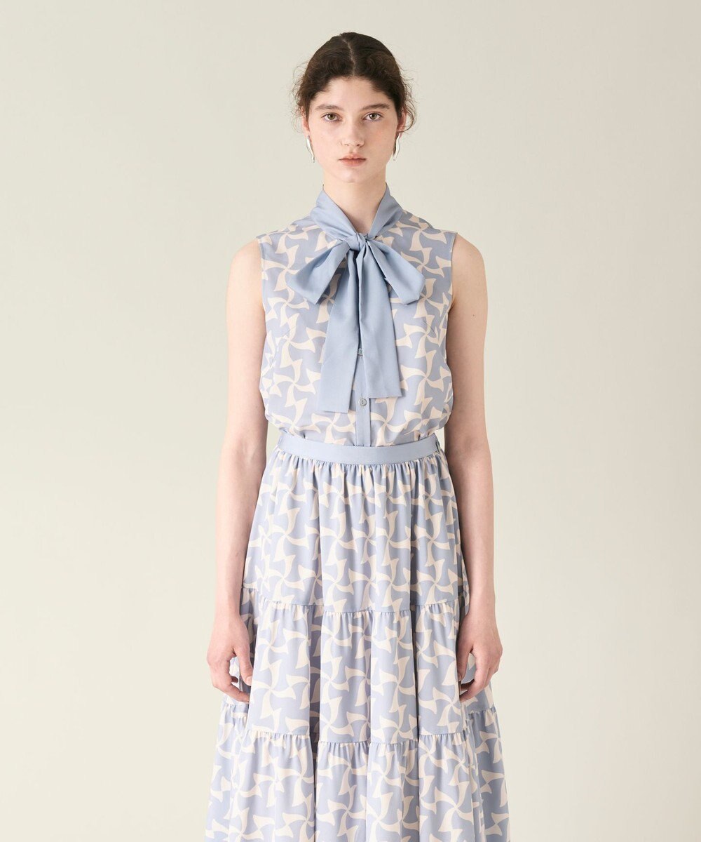 GRACE CONTINENTAL リボンプリントノースリーブトップ 