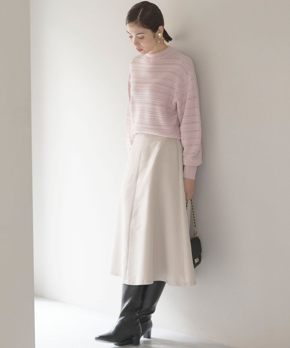 組曲 【WEB限定カラーあり】透かし編みバルキーボーダー柄ニット 