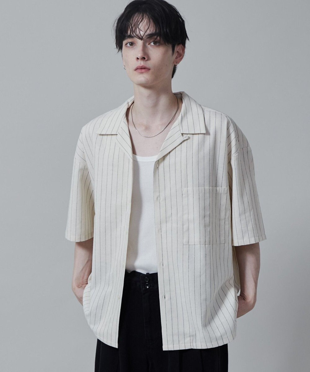 WEGO 【ユニセックス着用アイテム/手洗い可/SETUP可】リネンレーヨンオープンカラーシャツ（S） 