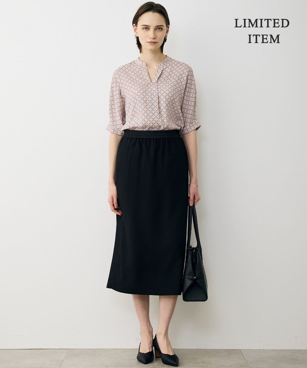 ICB L 【先行予約・WEB限定】BackSatinAmunzen 5分袖キーネックブラウス 