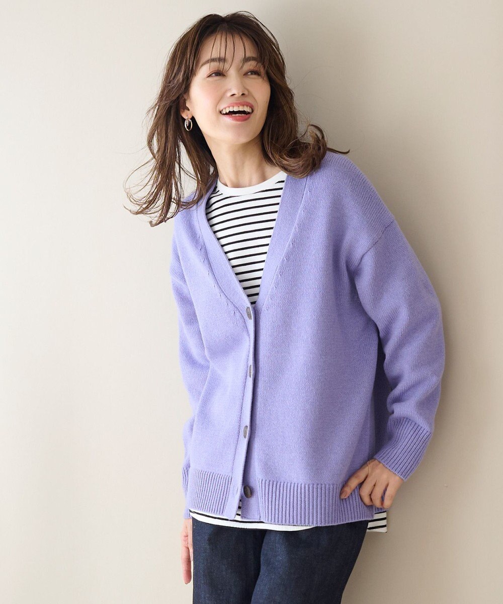 ANY 【洗濯機可】ラムウールVネック カーディガン 