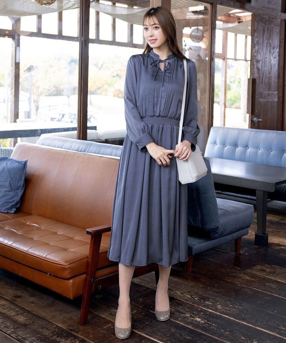 Tiaclasse 【洗える】細リボンギャザーワンピース 