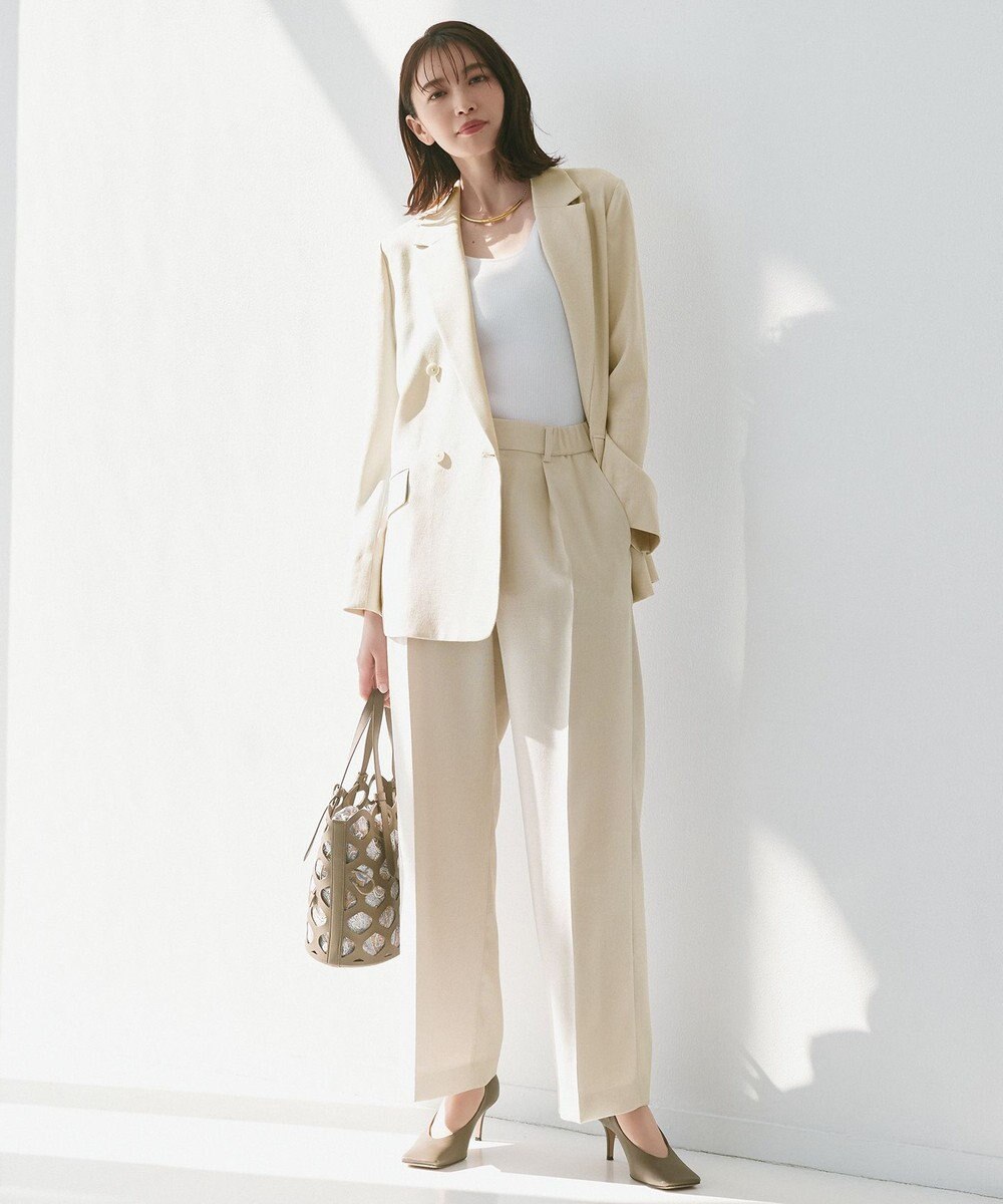 自由区 【カタログ掲載・ご好評につき新色追加・セットアップ対応】リネンライクシンセティックワイドストレート パンツ 