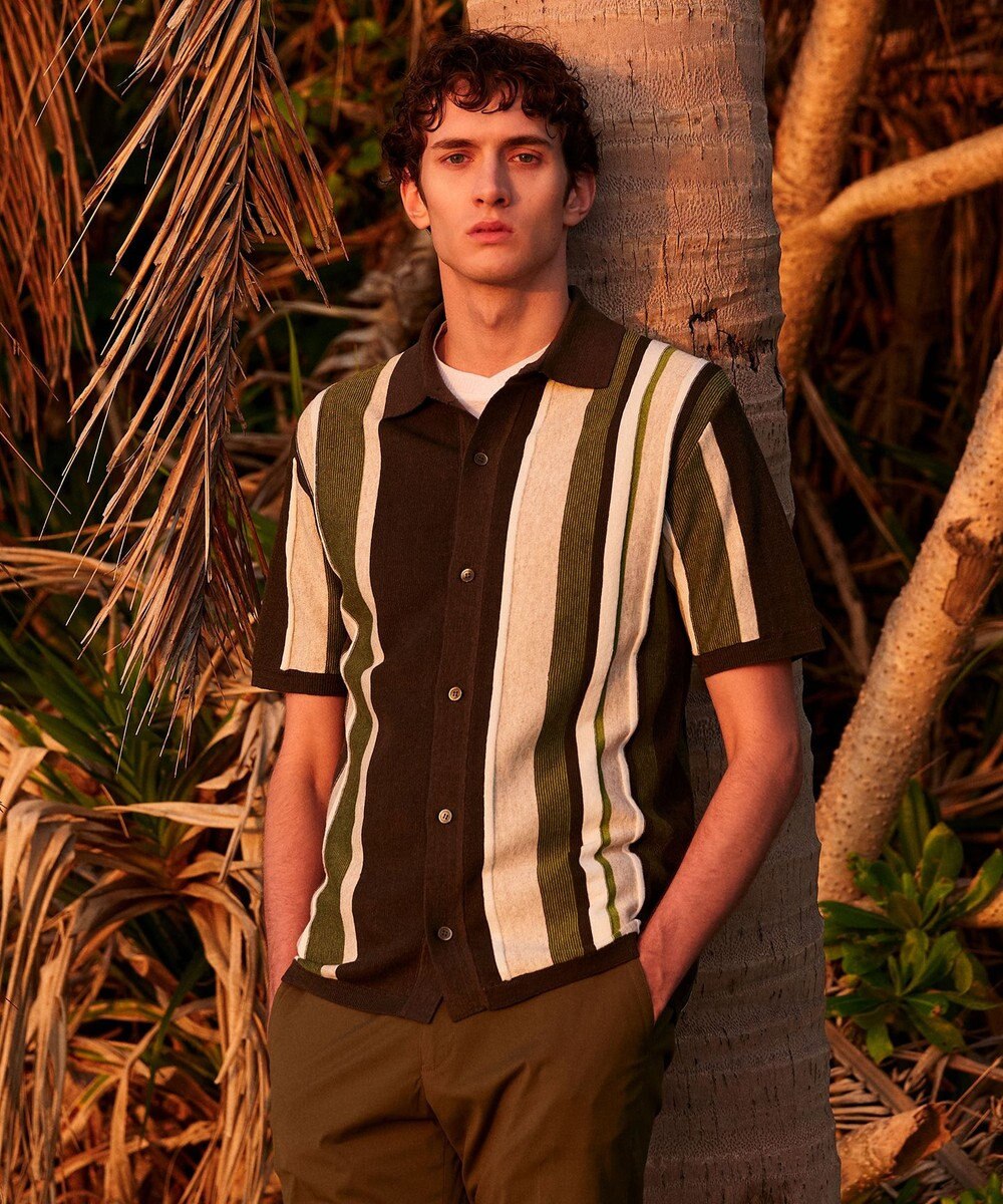 JOSEPH ABBOUD 【キングサイズ・吸水速乾】リーフ柄ジャガード クルーネック Tシャツ 