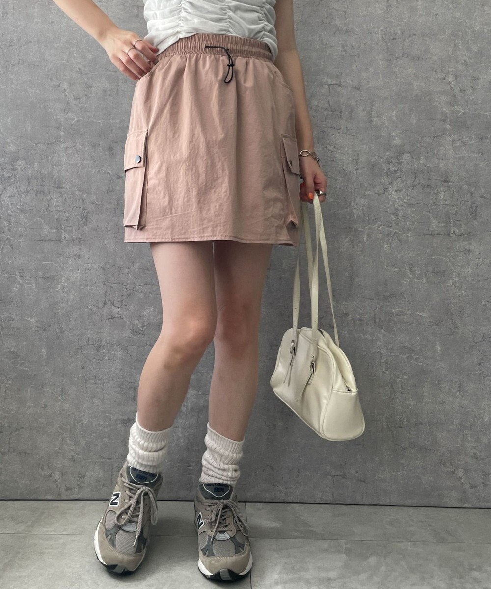 WEGO 【ウエストゴム】ナイロンカーゴミニスカート 