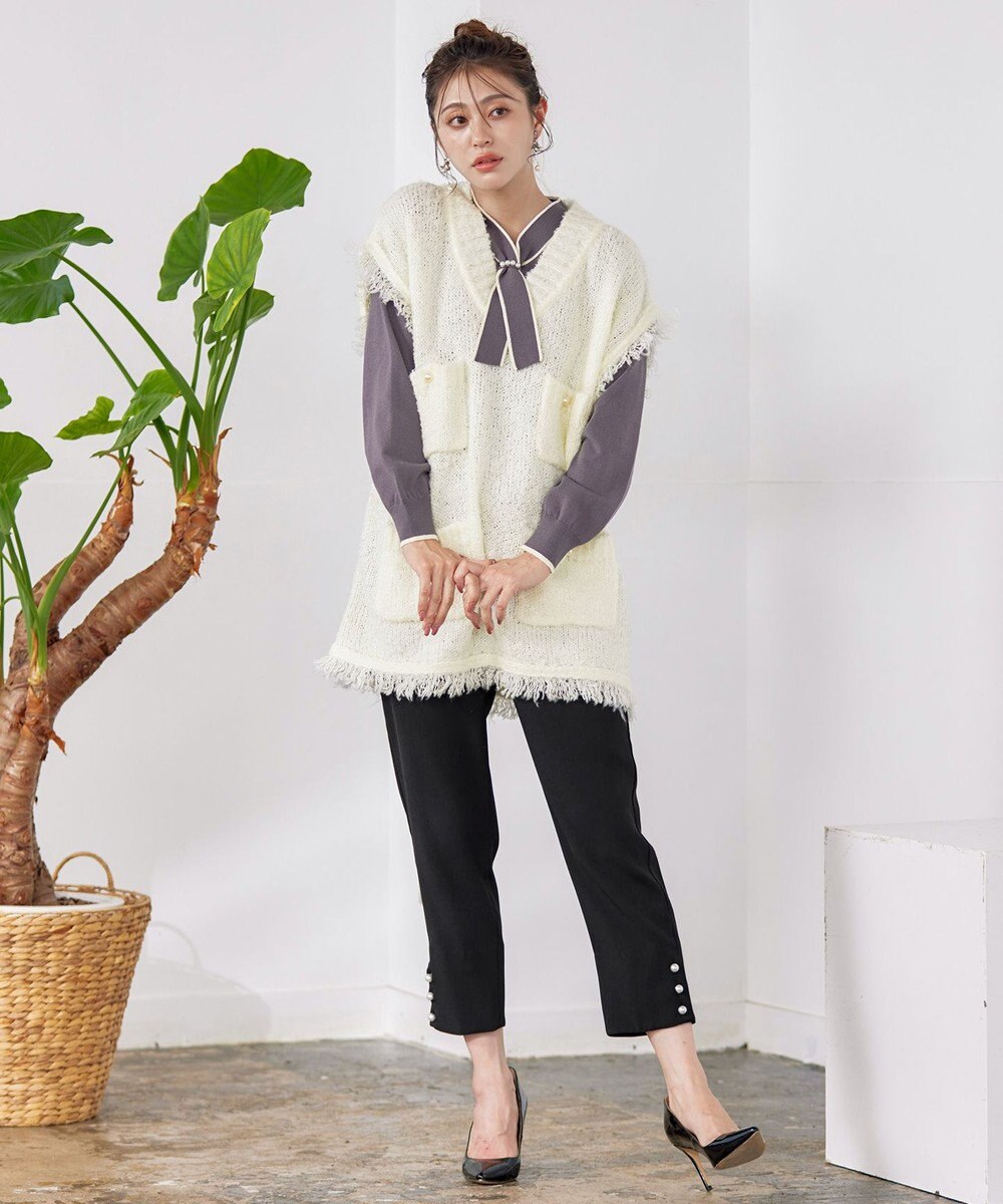 Tiaclasse 【洗える】ツイード見えフリンジニットベスト 