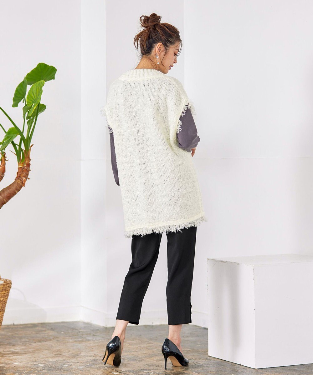 Tiaclasse 【洗える】ツイード見えフリンジニットベスト 