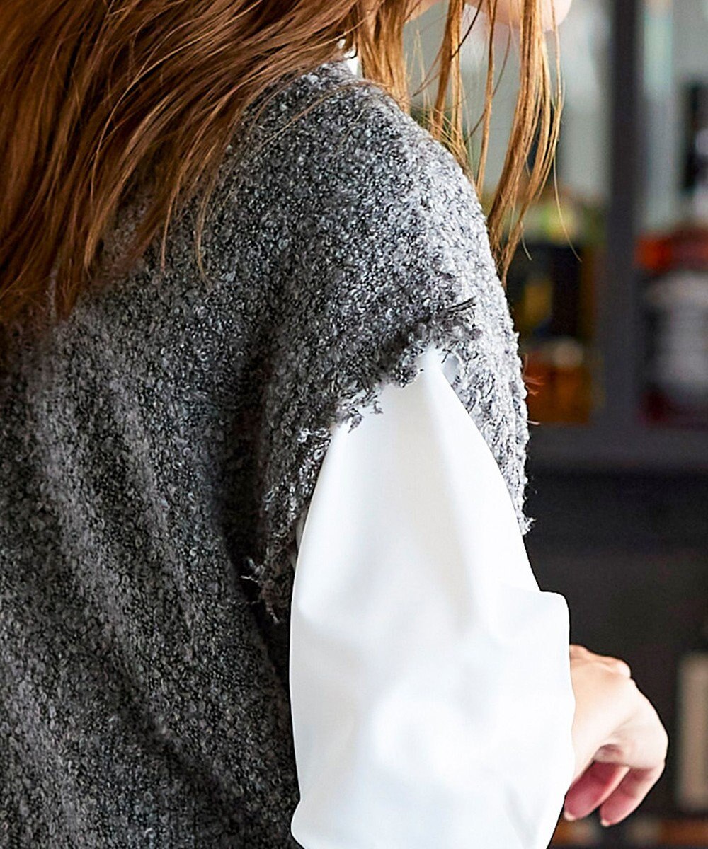 Tiaclasse 【洗える】ツイード見えフリンジニットベスト 