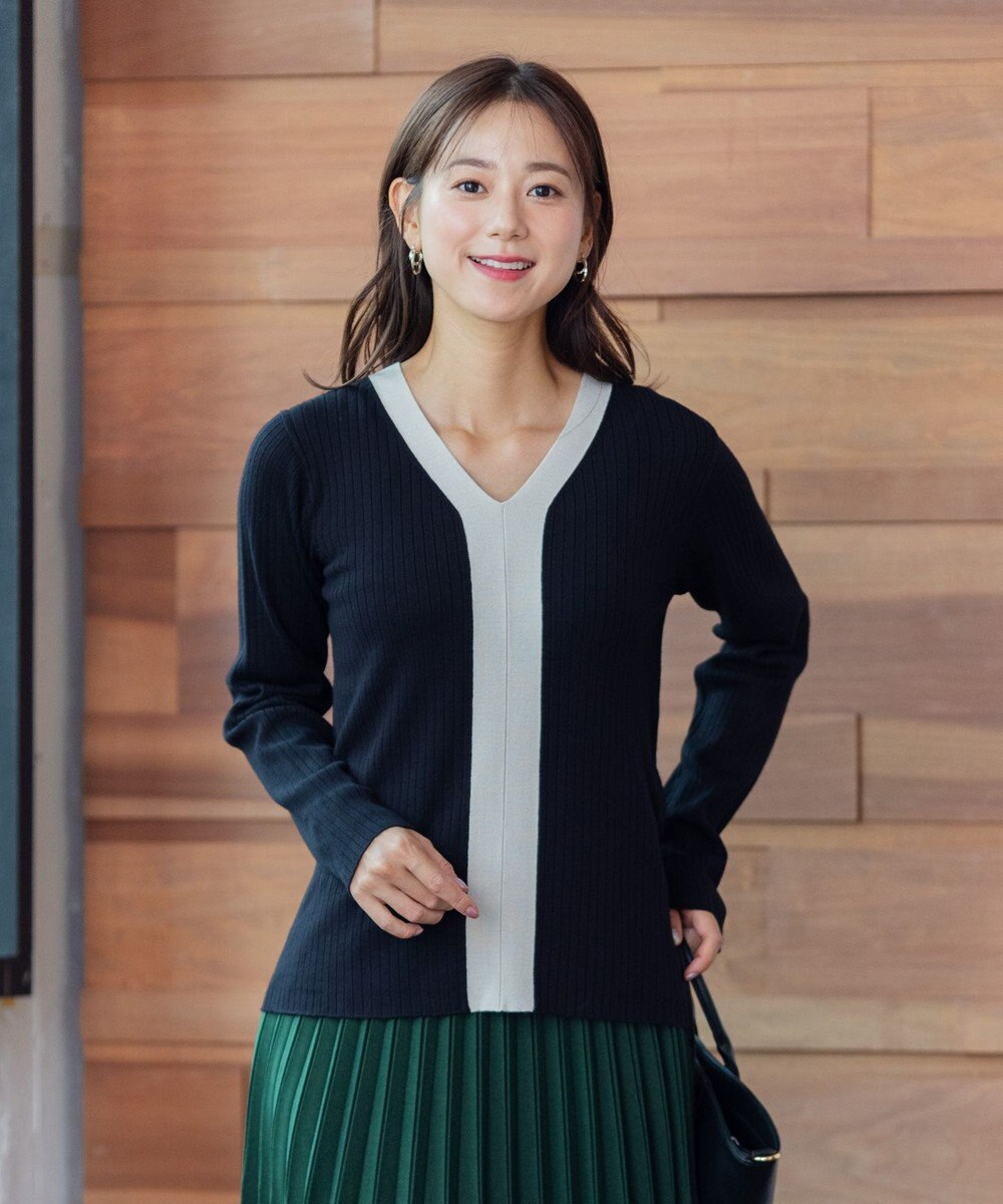 ANY 【洗える】Vネック リブニット 