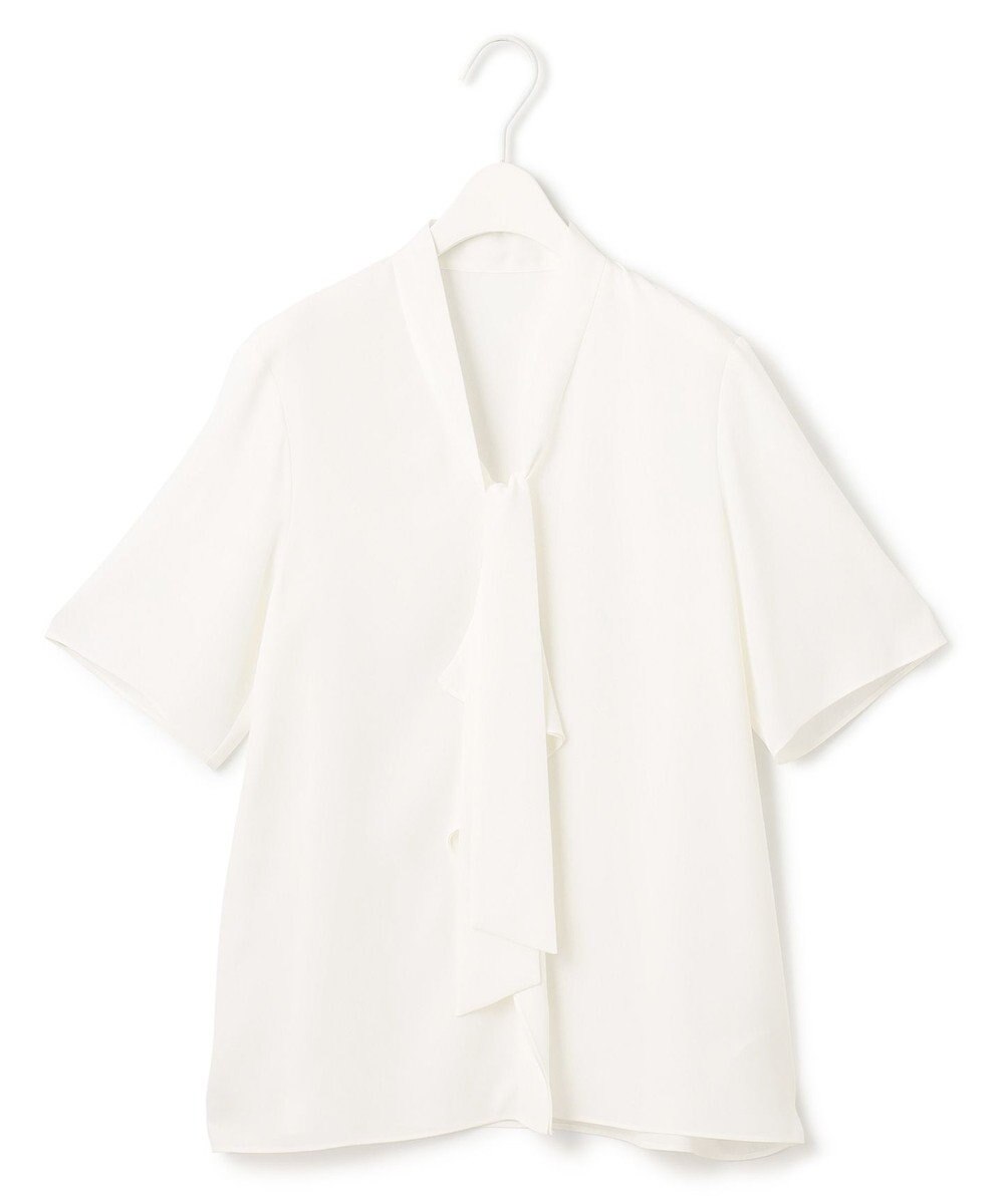 ICB L 【接触冷感・UVケア・速乾・洗える】BackSatinAmunzen 5分袖Vネックボウタイブラウス 