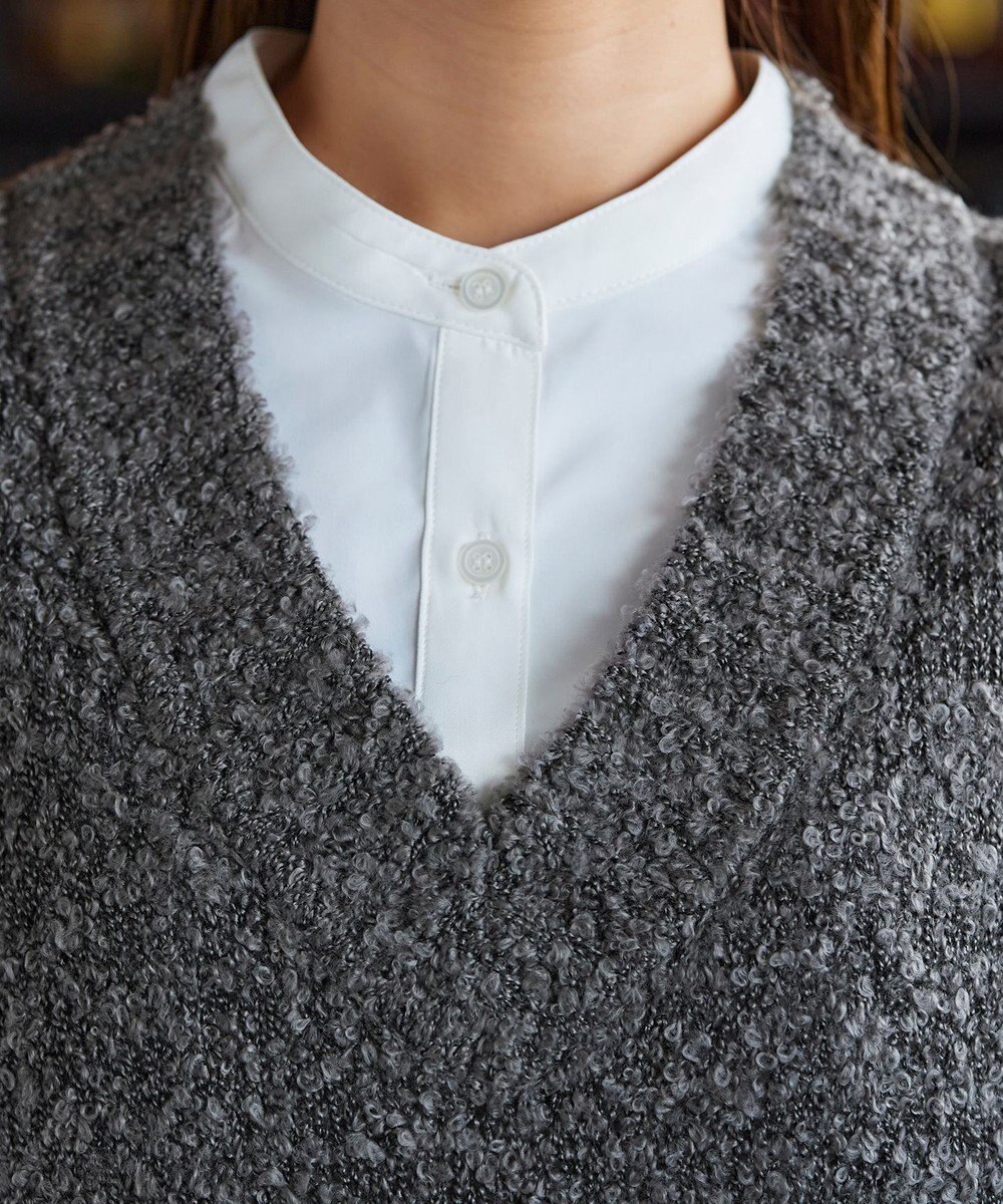 Tiaclasse 【洗える】ツイード見えフリンジニットベスト 